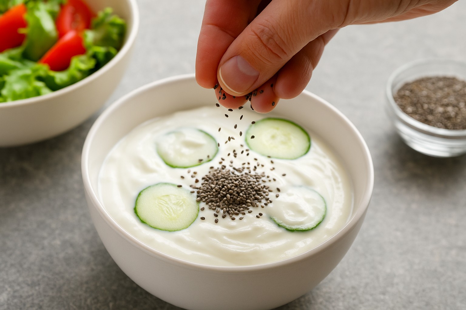 اضافه کردن دانه چیا به ماست، سالاد یا پودینگ